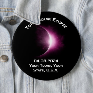 Personalised 2024 Solar Eclipse Pin Back Souvenir 