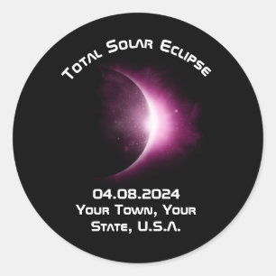 Personalised 2024 Solar Eclipse Pin Back Souvenir  Classic Round Sticker