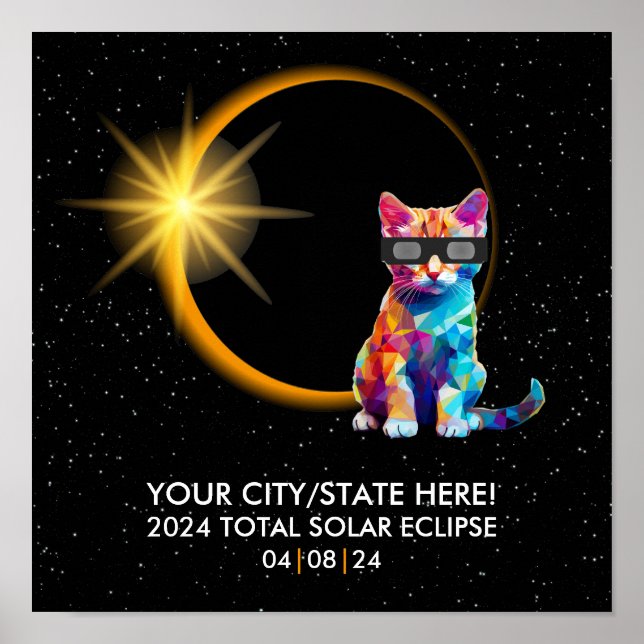 Personalised 2024 Solar Eclipse Souvenir Funny Cat Poster (Front)