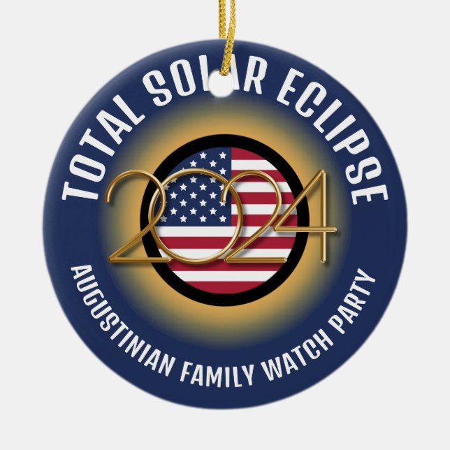 Personalised 2024 TOTAL SOLAR ECLIPSE USA Ceramic Tree Decoration (Front)