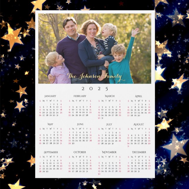 Personalised 2025 Family Name Photo Calendar Card (Personalized 2025 Family Name Photo Calendar Card)