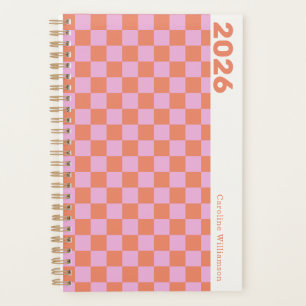 Personalised 2025 Retro Pink Orange Chequerboard Planner
