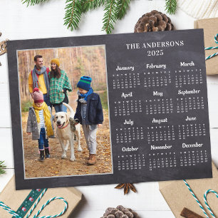 Personalised 2025 Rustic Chalkboard Photo Calendar Holiday Postcard