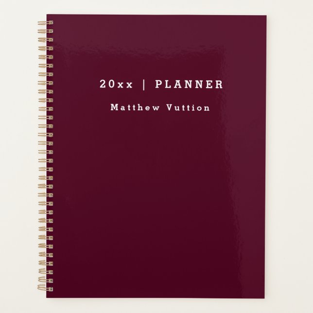 Personalised 2026 Burgundy Weekly Monthly  Planner (Front)