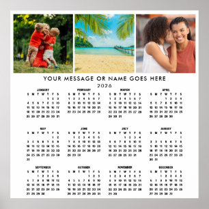 Personalised 2026 Calendar 3 Photo Collage Poster