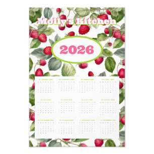 Personalised 2026 Raspberries watercolor Calendar Photo Print