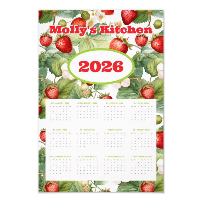 Personalised 2026 Strawberries Calendar Photo Print (Front)