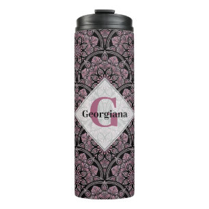 Personalised 20s Dusky Rose Floral Fronds Mandala Thermal Tumbler