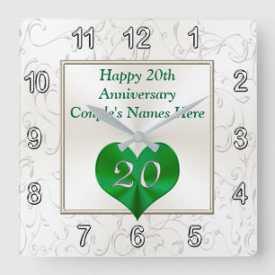 Personalised 20th Anniversary Gifts, 20th Birthday Square Wall Clock