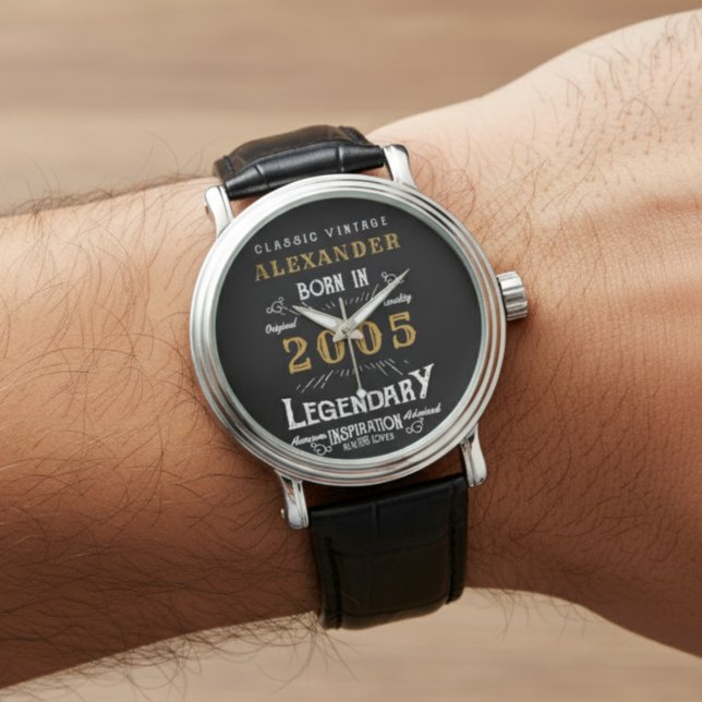 Personalised 20th Birthday Or Retirement Born 2005 Watch (2005 watch on a man's wrist.)
