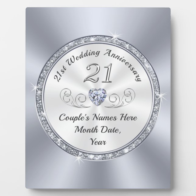 Personalised 21st Anniversary Gifts for Her, Him Plaque (Front)