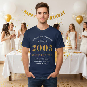 Personalised 21st Birthday 2005 Add Name Blue Gold T-Shirt