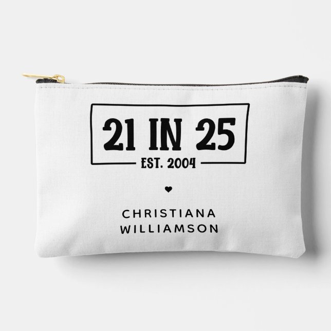 Personalised 21st Birthday 21 IN 25 Est 2004 Accessory Pouch (Front)