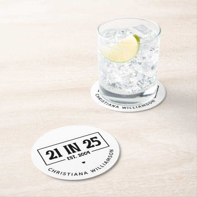 Personalised 21st Birthday 21 IN 25 Est 2004 Round Paper Coaster (Insitu)
