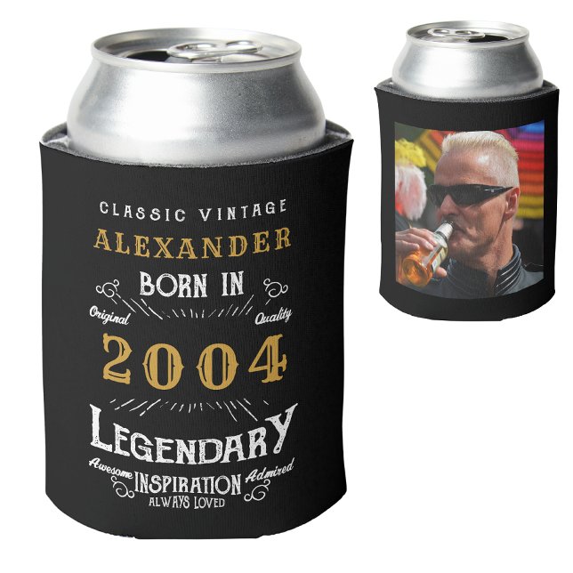 Personalised 21st Birthday Add Name Year Photo Can Cooler (Personalized 21st birthday can cooler with custom name, year and photo template.)