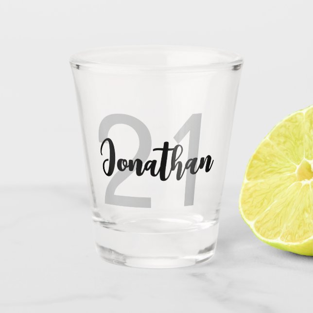 Personalised 21st Birthday Blue Script For Him Shot Glass (Front)