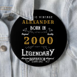 Personalised 21st Birthday Born 2000 Vintage Black 6 Cm Round Badge<br><div class="desc">A personalised huge button / pin badge for that birthday person born in 2000 and turning 21. Add the name to this vintage retro style black, white and gold design for a custom 21st birthday gift. Easily edit the name and year with the template provided. A wonderful custom black birthday...</div>