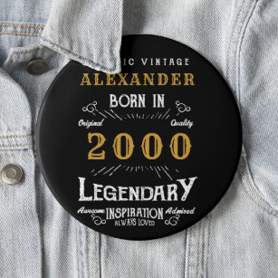 Personalised 21st Birthday Born 2000 Vintage Black 6 Cm Round Badge