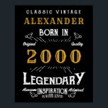 Personalised 21st Birthday Born 2000 Vintage Black Poster<br><div class="desc">A personalised party poster for that special birthday person born in 2000 and turning 21. Add the name to this vintage retro style black, white and gold design for a custom 21st birthday gift. Easily edit the name and year with the template provided. A wonderful custom black birthday gift. More...</div>