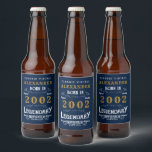 Personalised 21st Birthday Born 2002 Vintage Blue Beer Bottle Label<br><div class="desc">A personalised classic beer bottle label design for that birthday celebration. Add the name to this vintage retro style blue, white and gold design for a custom birthday gift. Easily edit the name and year with the template provided. A wonderful custom blue birthday gift. More gifts and party supplies for...</div>