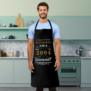 Personalised 21st Birthday Born 2004 Vintage Black Apron
