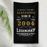 Personalised 21st Birthday Born 2004 Vintage Black Banner<br><div class="desc">A personalised classic party banner for that special birthday born in 2004 and turning 21. Add the name to this vintage retro style black, white and gold design for a custom birthday gift. Easily edit the name and year with the template provided. A wonderful custom black birthday gift. More gifts...</div>