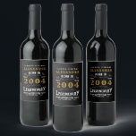 Personalised 21st Birthday Born 2004 Vintage Black Wine Label<br><div class="desc">A personalised classic wine bottle label design for that birthday celebration for somebody born in 2004 and turning 21. Add the name to this vintage retro style black, white and gold design for a custom 21st birthday gift. Easily edit the name and year with the template provided. A wonderful custom...</div>