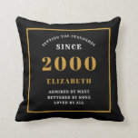Personalised 21st Birthday Elegant Chic Black Cushion<br><div class="desc">For those born in 2000 and celebrating their 21st birthday we have the ideal surprise birthday party throw pillow gift. The black background with a white and gold design is simple and yet elegant. Easily customise the text to the front and the interior of these party supplies using the template...</div>