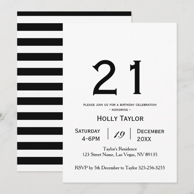 Personalised 21st Birthday Invitation (Front/Back)