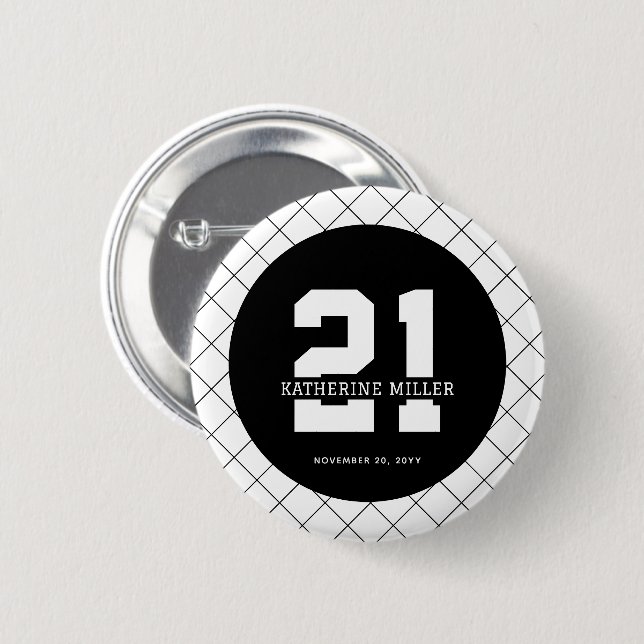 Personalised 21st Birthday Modern and Elegant   6 Cm Round Badge (Front & Back)