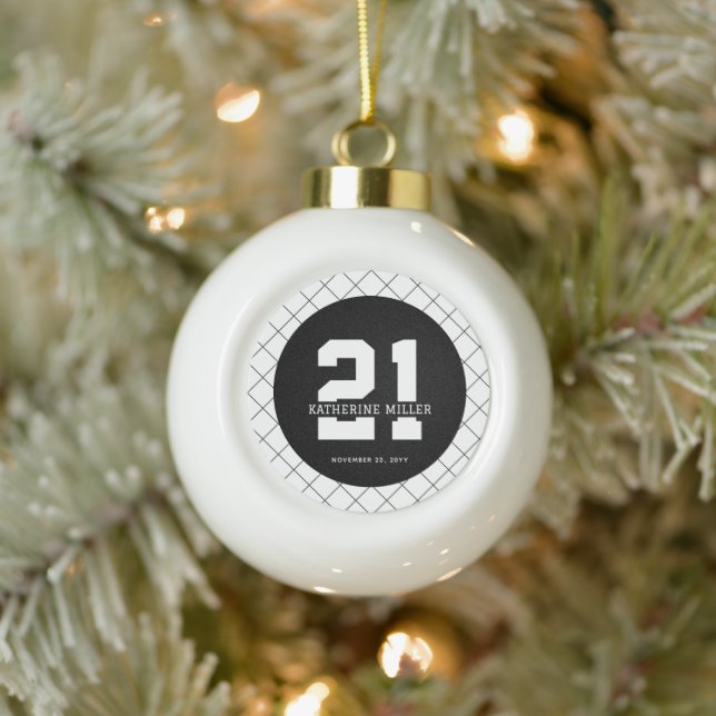 Personalised 21st Birthday Modern and Elegant   Ceramic Ball Christmas Ornament (Tree)