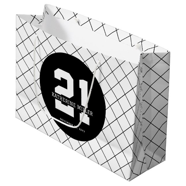 Personalised 21st Birthday Modern and Elegant   Large Gift Bag (Front Angled)