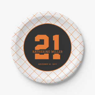 Personalised 21st Birthday Modern Orange Paper Plate