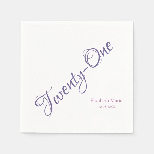 Personalised 21st Birthday Party Girly Purple Scri Napkin (Front)