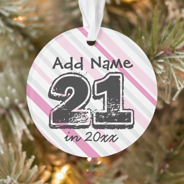 Personalised 21st Birthday Pink Ornament (Tree)