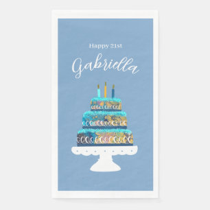 Personalised 21st Birthday with Blue and Gold cake Napkin