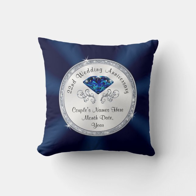 Personalised 22 Year Anniversary Gift, Navy Blue Cushion (Front)