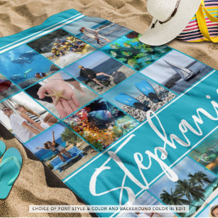 Personalised 24 Photo Collage Custom Colour Beach Towel