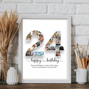 Personalised 24th Birthday Photo Collage Poster