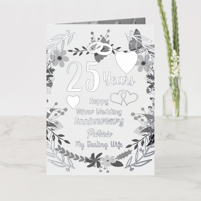 Personalised 25th Anniversary Floral And Silver Foil Greeting Card (Flower)
