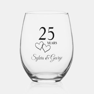 Personalised 25th Anniversary Gift Elegant Modern Stemless Wine Glass