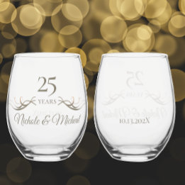 Personalised 25th Anniversary Keepsake Custom Gift Stemless Wine Glass