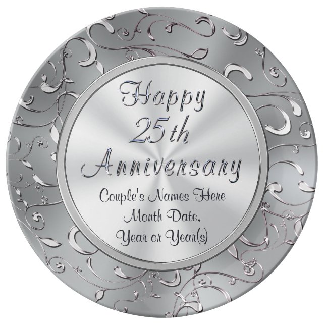 Personalised 25th Anniversary Plate, Porcelain Plate (Front)