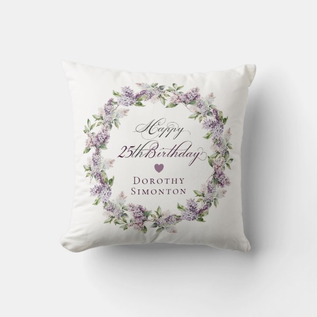 Personalised 25th Birthday Gift Purple Lilac Cushion (Front)