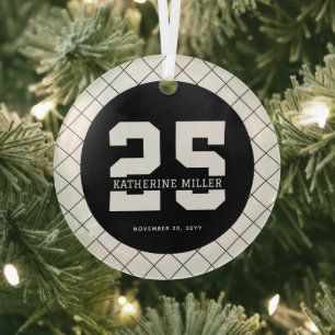 Personalised 25th Birthday Modern and Elegant   Glass Tree Decoration