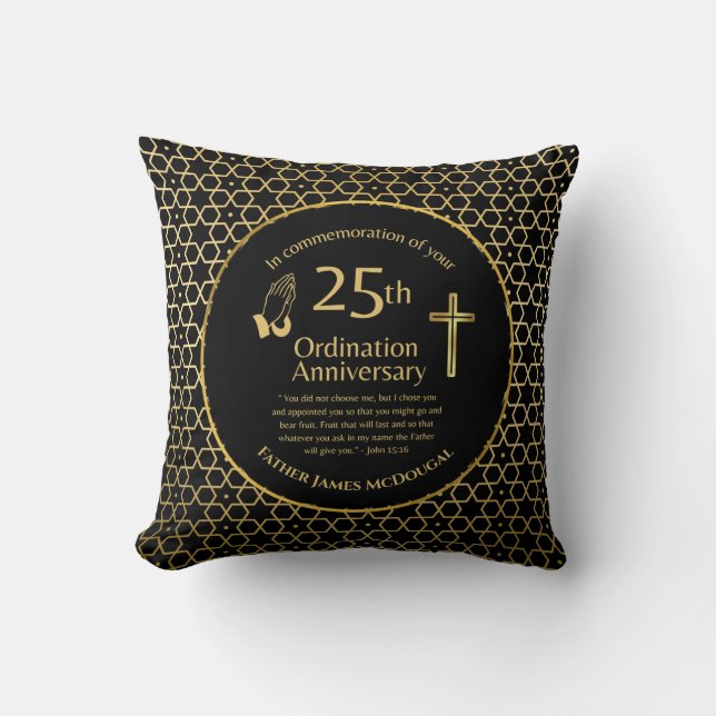 Personalised 25th Ordination Anniversary Priest Th Cushion (Front)