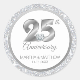 Personalised 25th Silver Wedding Anniversary Classic Round Sticker