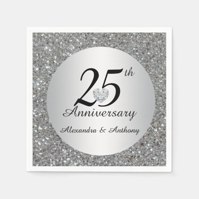 Personalised 25th Silver Wedding Anniversary Heart Napkin (Front)