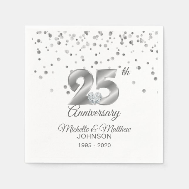 Personalised 25th Silver Wedding Anniversary Napkin (Front)