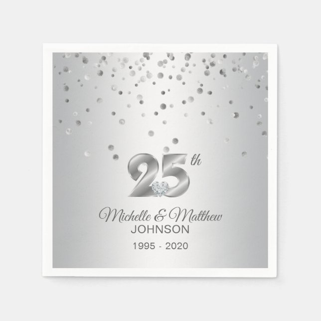 Personalised 25th Silver Wedding Anniversary Napkin (Front)